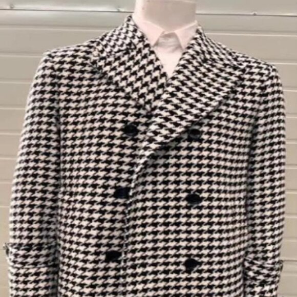 Mens Plaid Overcoat - Wool Peacoat - Plaid Topcoats Black - Picture 1 of 2